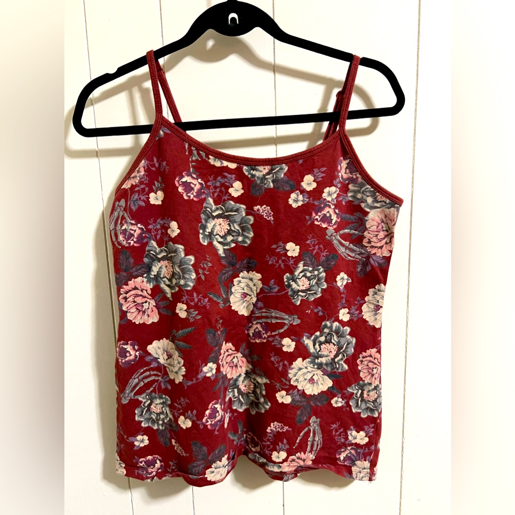 Torrid Plus 1 1x 14/16 Burgundy Goth Skull Floral Tank Top Witchy